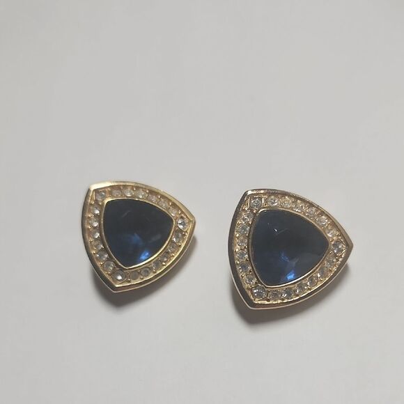 Vintage Christian Dior Blue Cluster Earrings Regal Statement Pave 3/4” CLIP - Picture 1 of 6